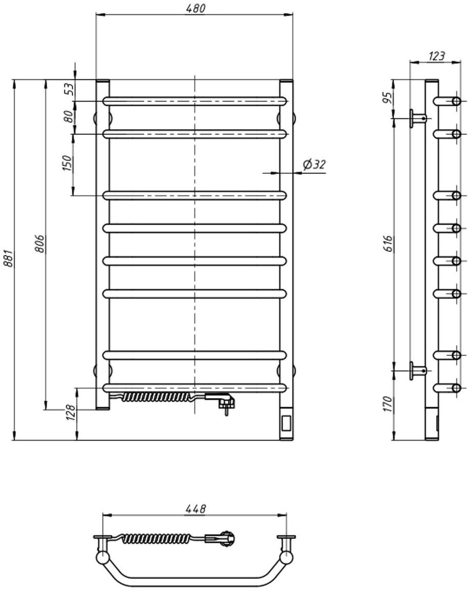 Полотенцесушитель Navin электрический Блюз, 800х480х123мм, таймер-регулятор, сталь, белый, пр подкл (12-006033-4880) фото 2