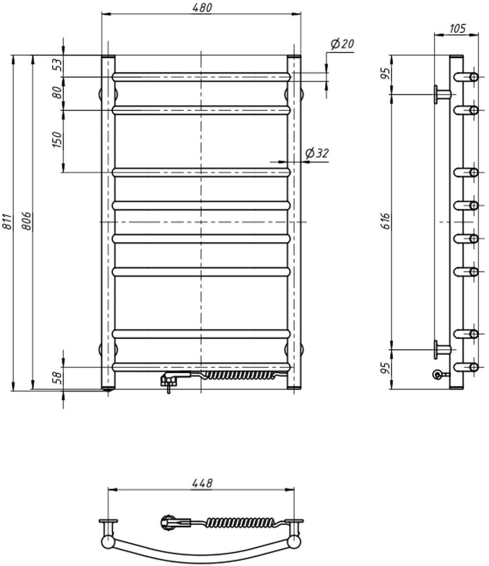 Рушникосушка Navin електрична Камелія, 800х480х105мм, кнопка, сталь, білий, праве підключення (12-007030-4880)фото2