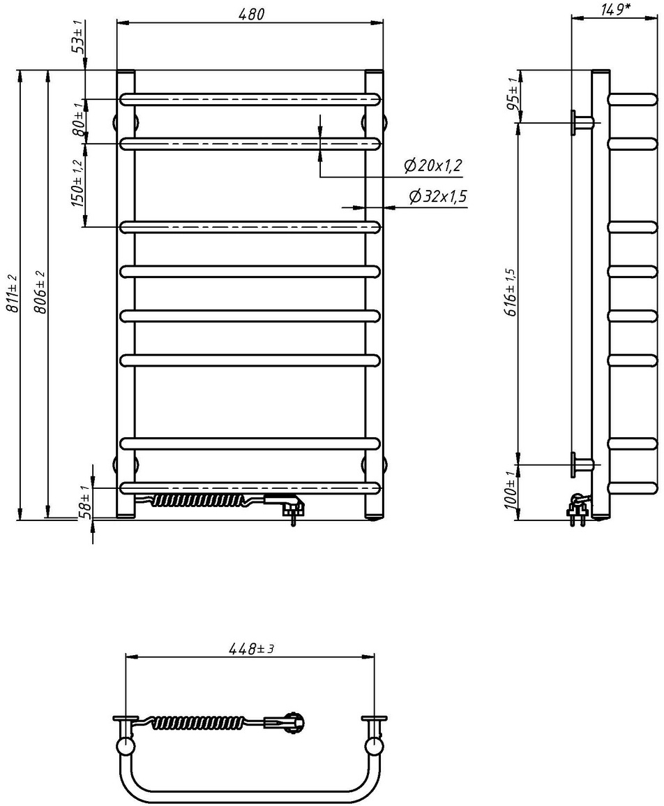 Полотенцесушитель Navin электрический Симфония, 800х480х150мм, кнопка, сталь, белый, левое подключение (12-009130-4880) фото 2