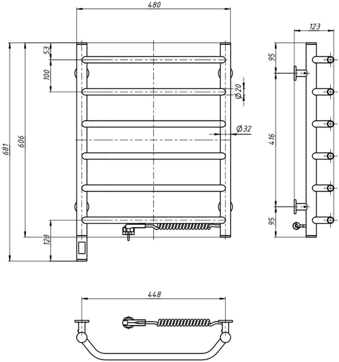 Рушникосушка Navin електрична Блюз, 600х480х123мм, таймер-регулятор, сталь, білий, праве підключення (12-006033-4860)фото2