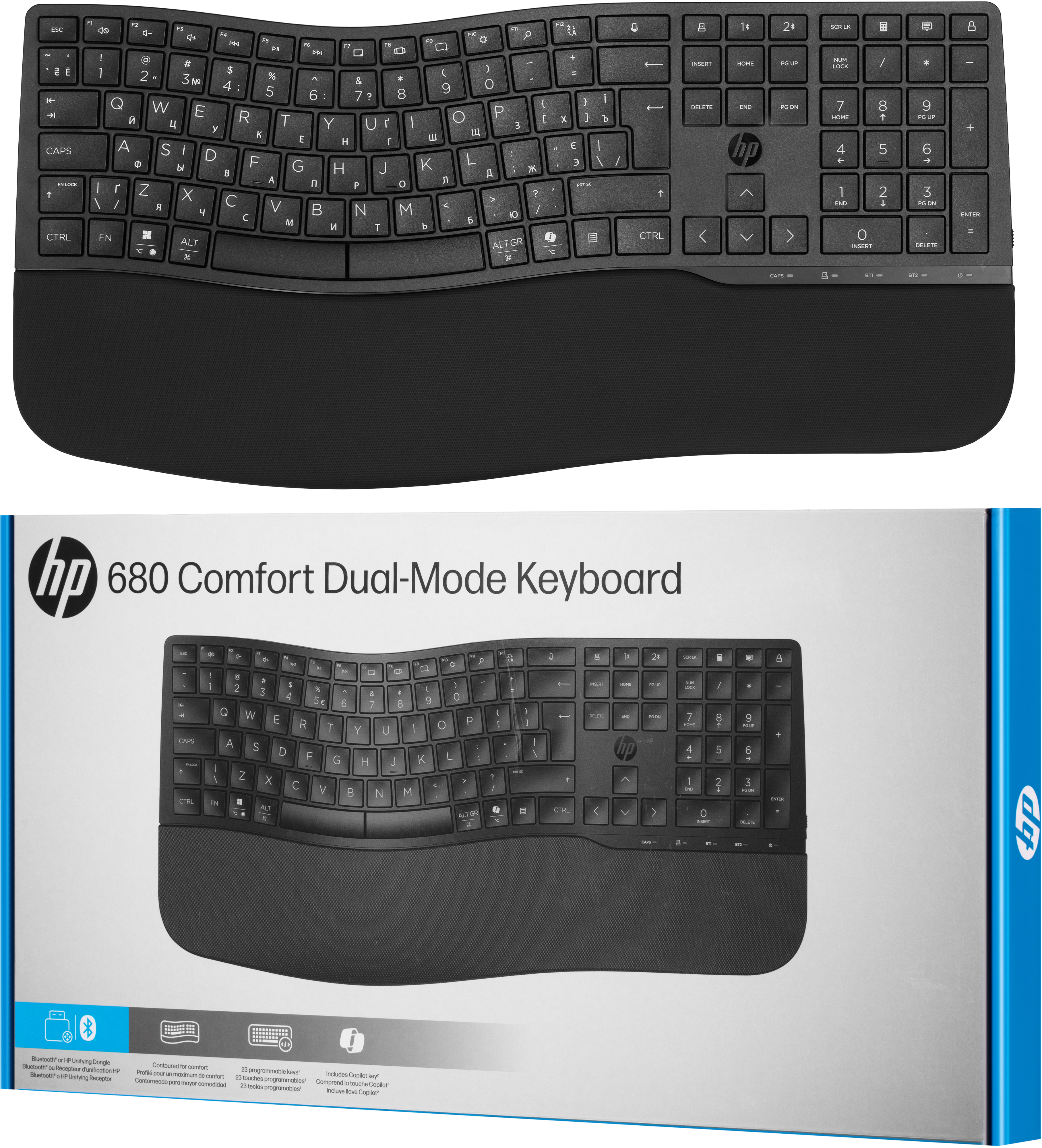 Клавиатура мембранная HP 680 Comfort Dual-Mode 111key, BT, EN/UK, Black (8T6L8AA) фото 12
