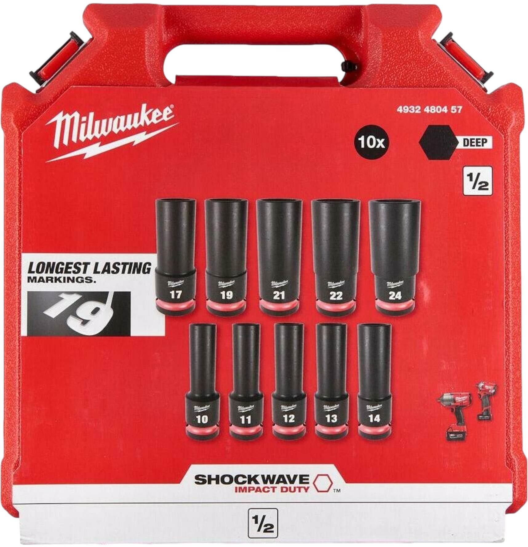 Набір торцевих головок Milwaukee, ударні, 1/2"", 10шт, 10-24мм, кейс (4932480457)фото2
