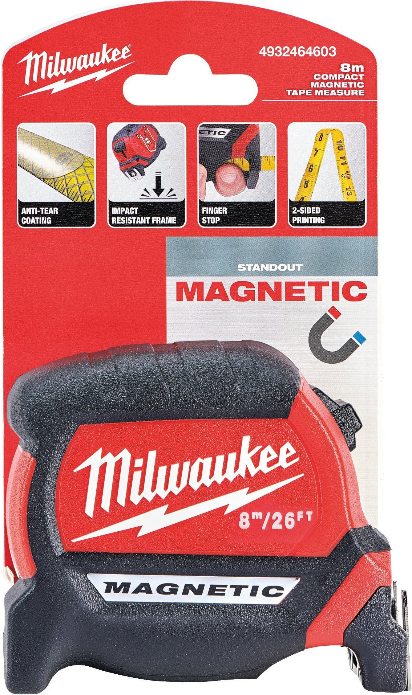 Рулетка Milwaukee Magnetic GEN III, 8м, 27мм, (493246460) фото 