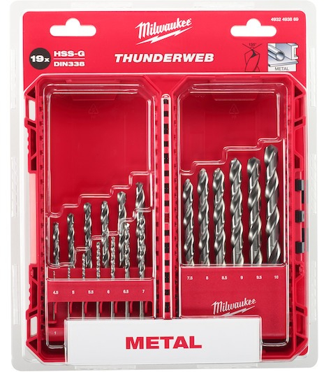 Набір свердел по металу Milwaukee HSS-G THUNDERWEB, 19 шт, 1-10мм, кейс (4932493869)фото