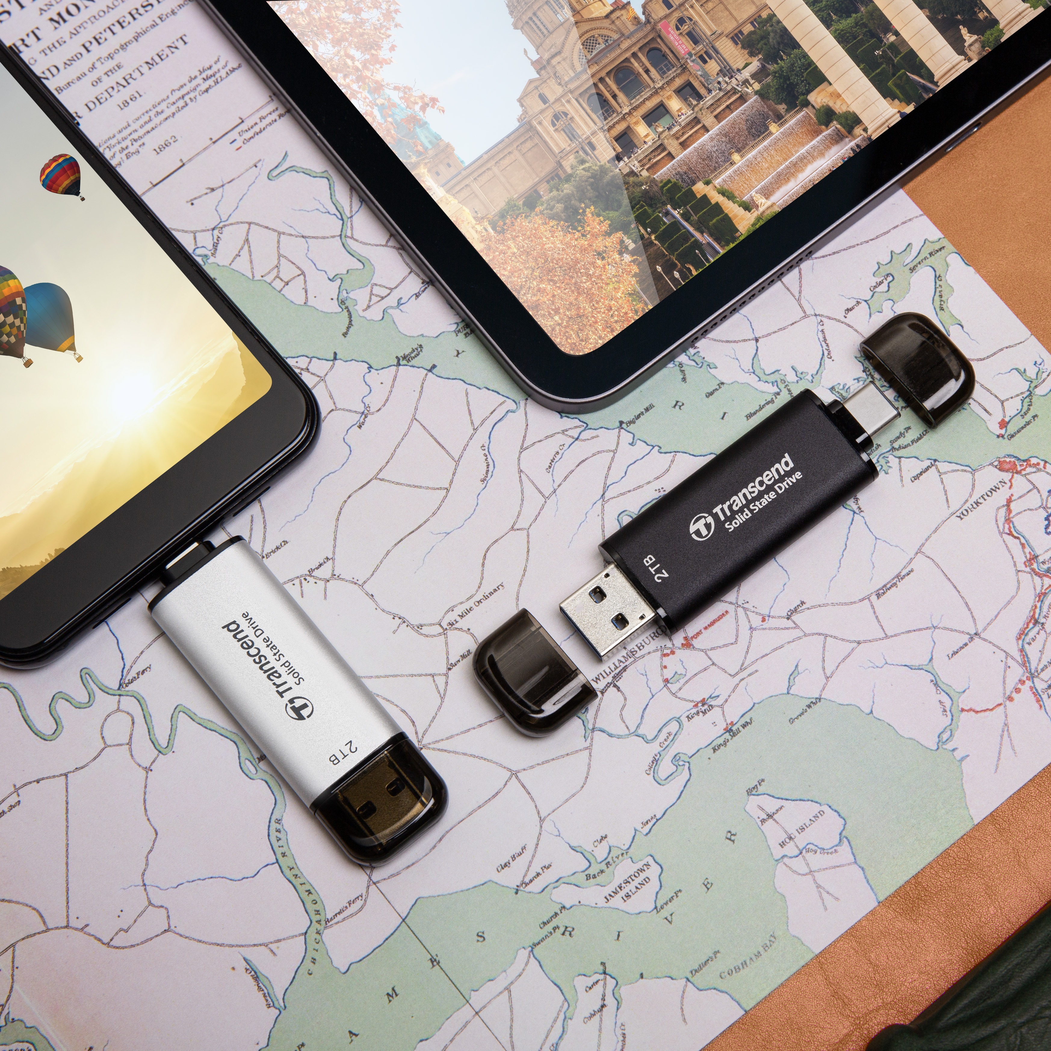 Портативний SSD Transcend 512GB USB 3.1 Gen 2 Type-A + Type-C Black (TS512GESD310C)фото