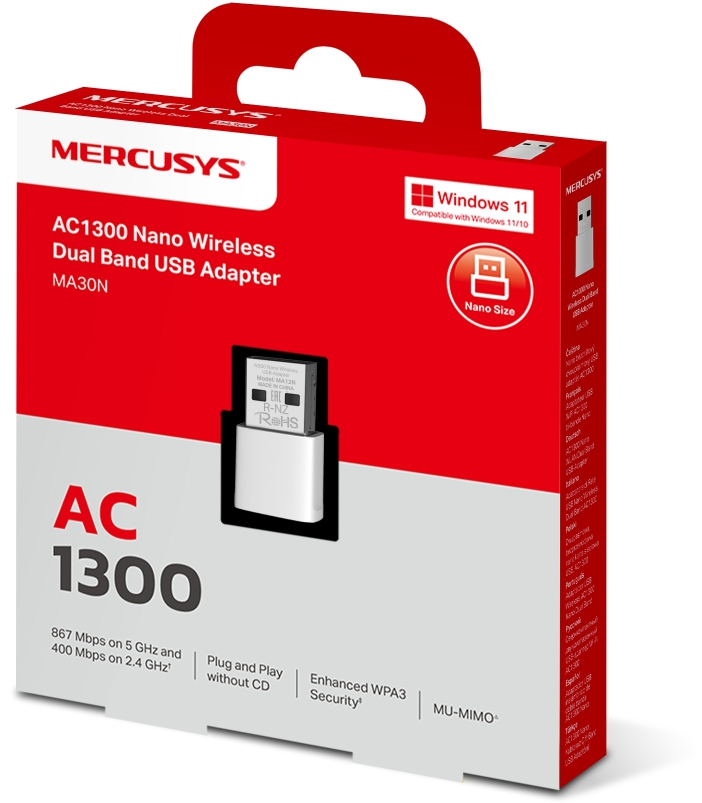 WiFi-адаптер MERCUSYS MA30N AC1300, USBфото2