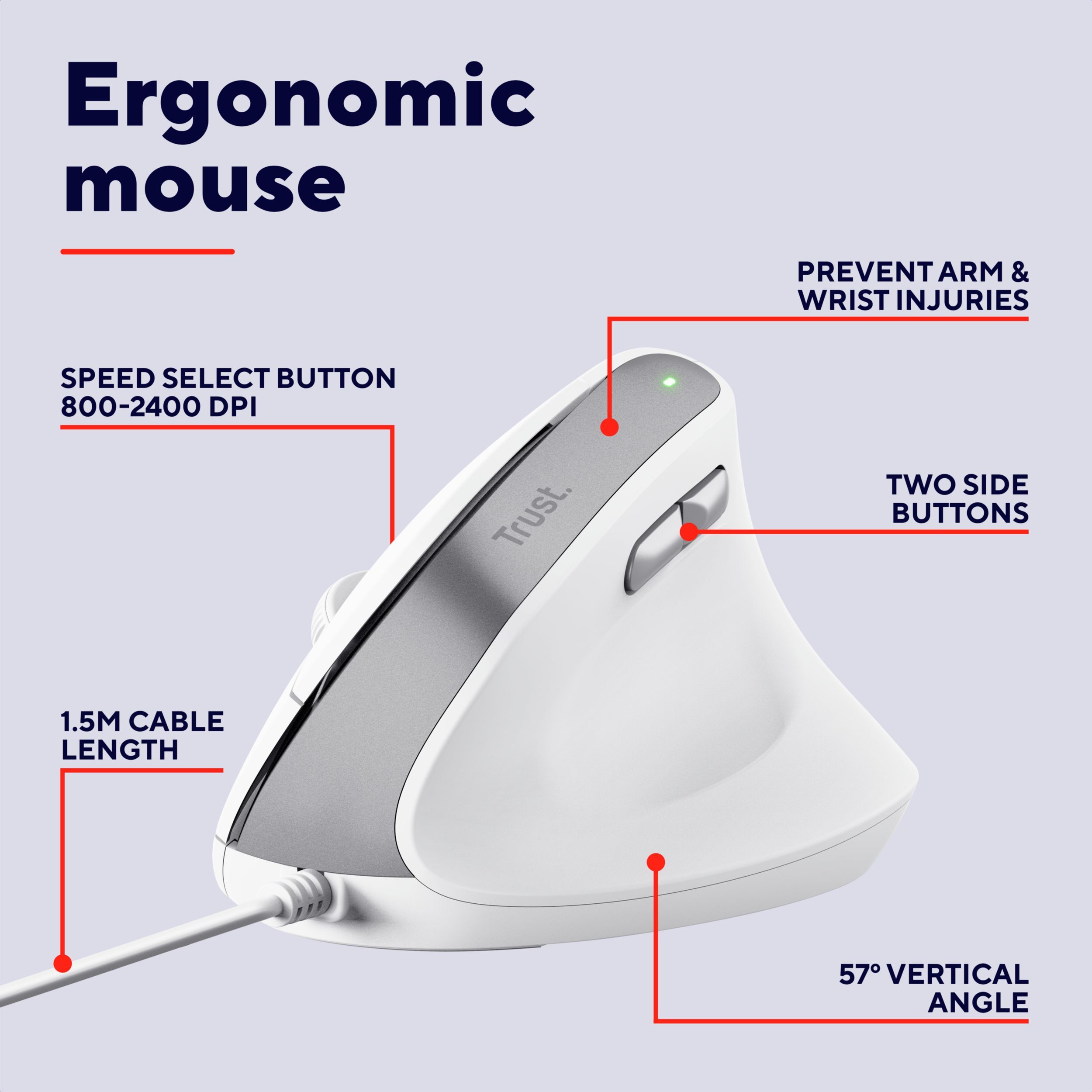 Мышь Trust Bayo 2 Ergonomic, USB-A, White (25397_TRUST) фото 9