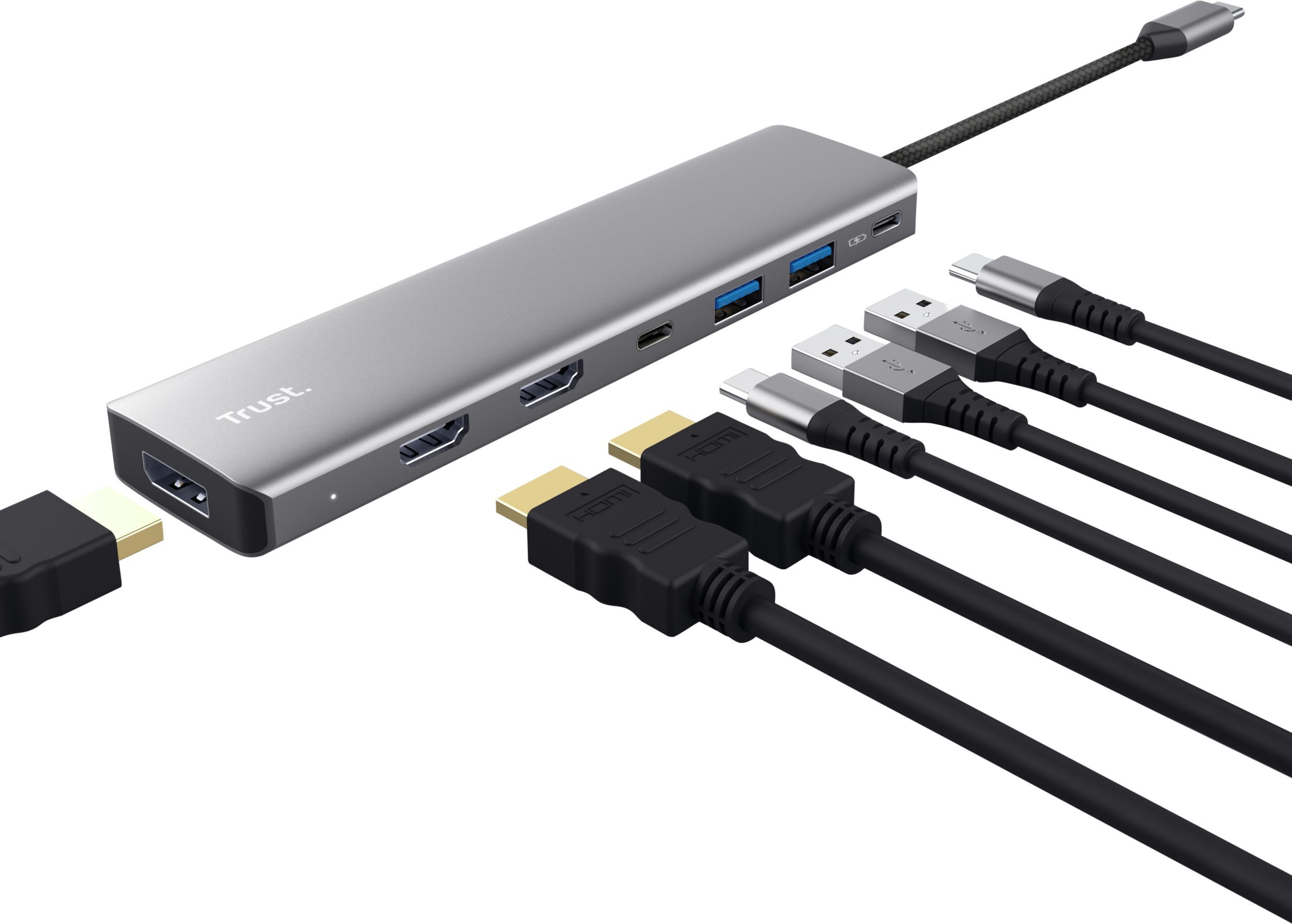 Адаптер Trust Dalyx 7in1 USB-C - 2xUSB-А 3.2/2xUSB-С/2xHDMI/Display Port, 0.16m, Grayфото6