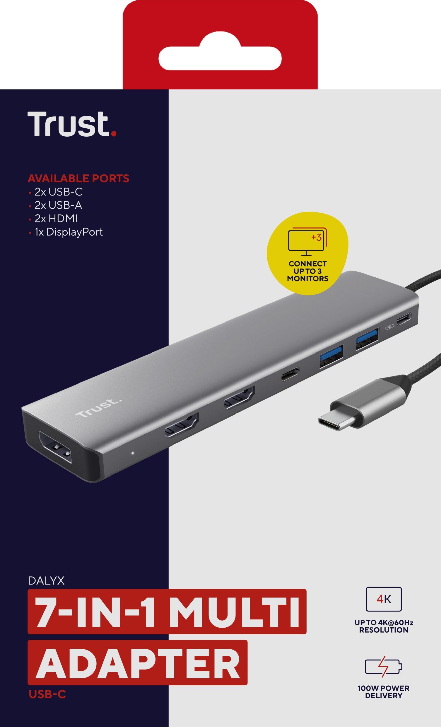 Адаптер Trust Dalyx 7in1 USB-C - 2xUSB-А 3.2/2xUSB-С/2xHDMI/Display Port, 0.16m, Grayфото7