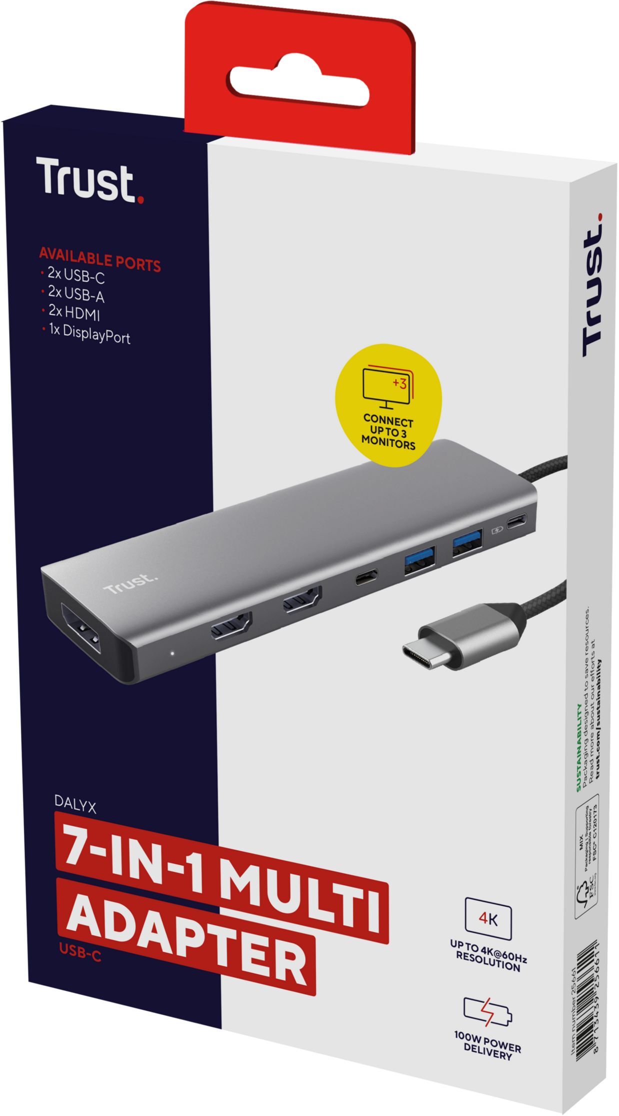 Адаптер Trust Dalyx 7in1 USB-C - 2xUSB-А 3.2/2xUSB-С/2xHDMI/Display Port, 0.16m, Grayфото8