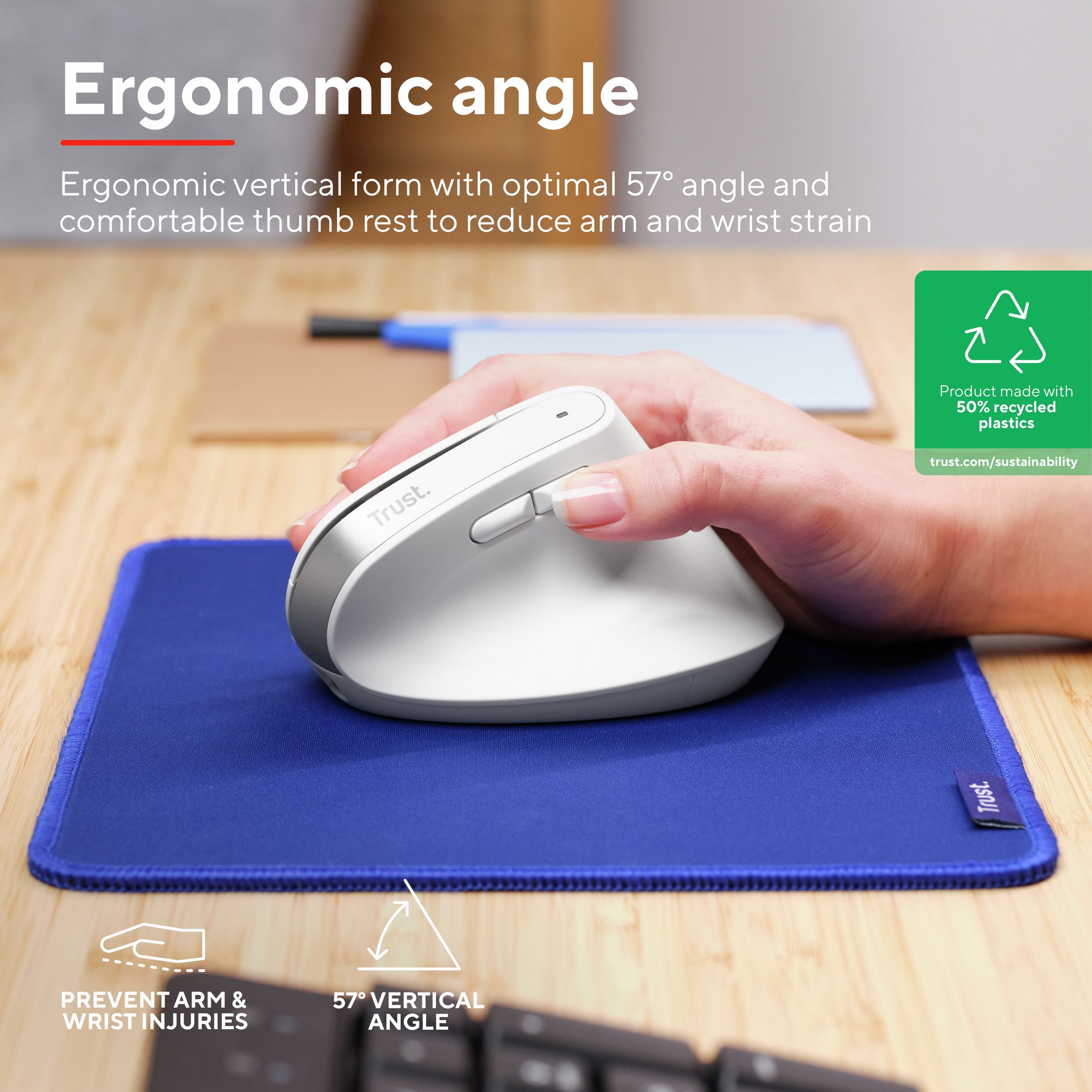 Мышь Trust Bayo+ Multidevice Ergonomic, BT/WL/USB-A, White (25399_TRUST) фото 11