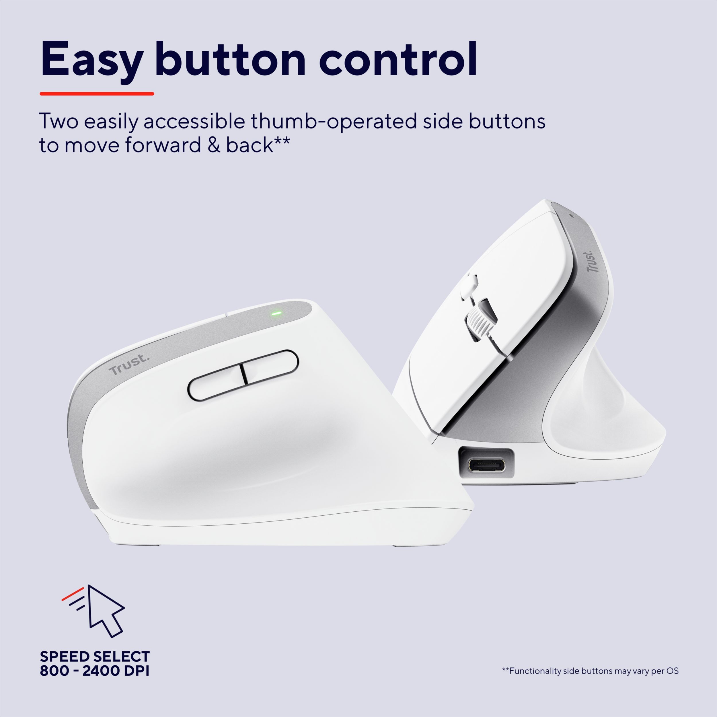 Мышь Trust Bayo+ Multidevice Ergonomic, BT/WL/USB-A, White (25399_TRUST) фото 12