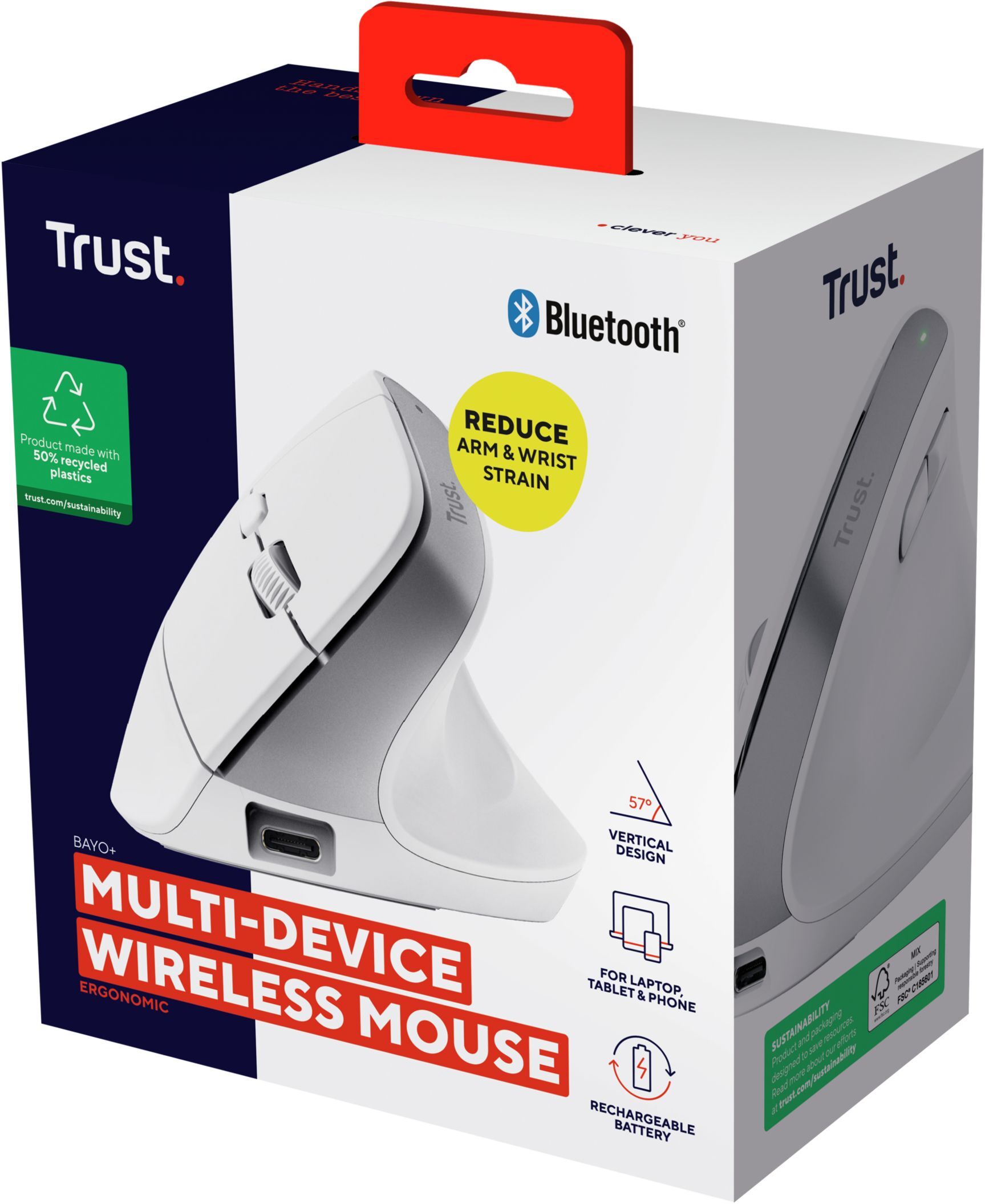 Мышь Trust Bayo+ Multidevice Ergonomic, BT/WL/USB-A, White (25399_TRUST) фото 9