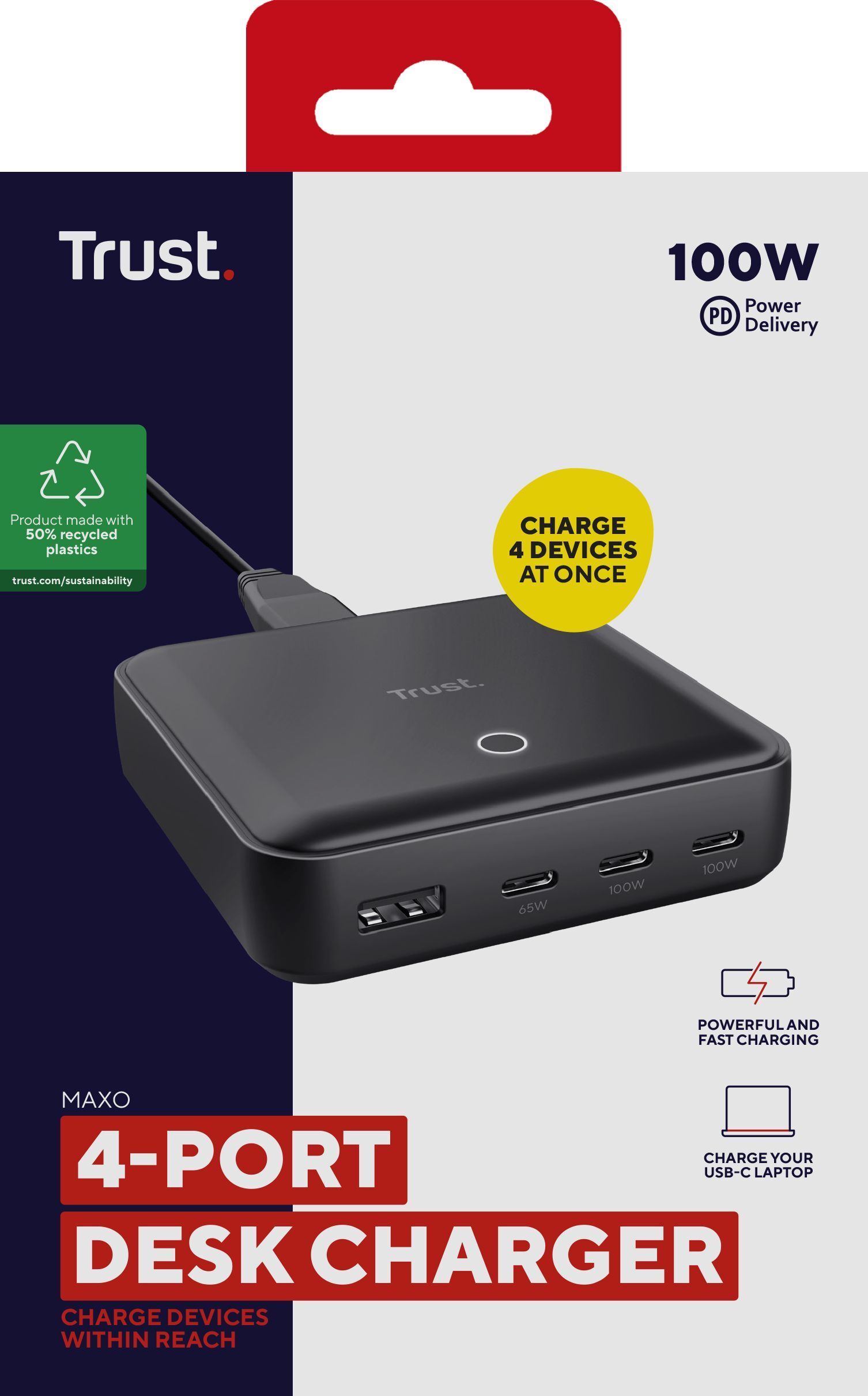 Зарядное устройство сетевое Trust Maxo 100Вт, 3xUSB-C/USB-A ,PD, Black (25242_TRUST) фото 5