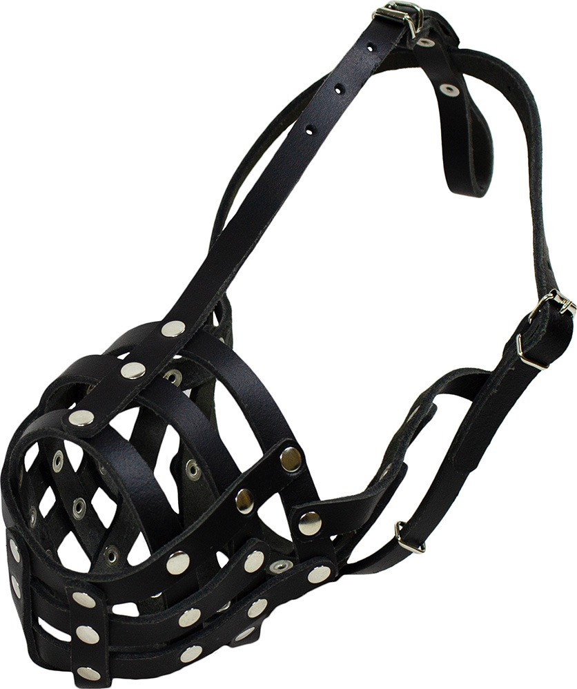 Намордник Lucky Pet Ротвейлер, пітбуль шкіряний полосатий чорний 38см/9смфото2