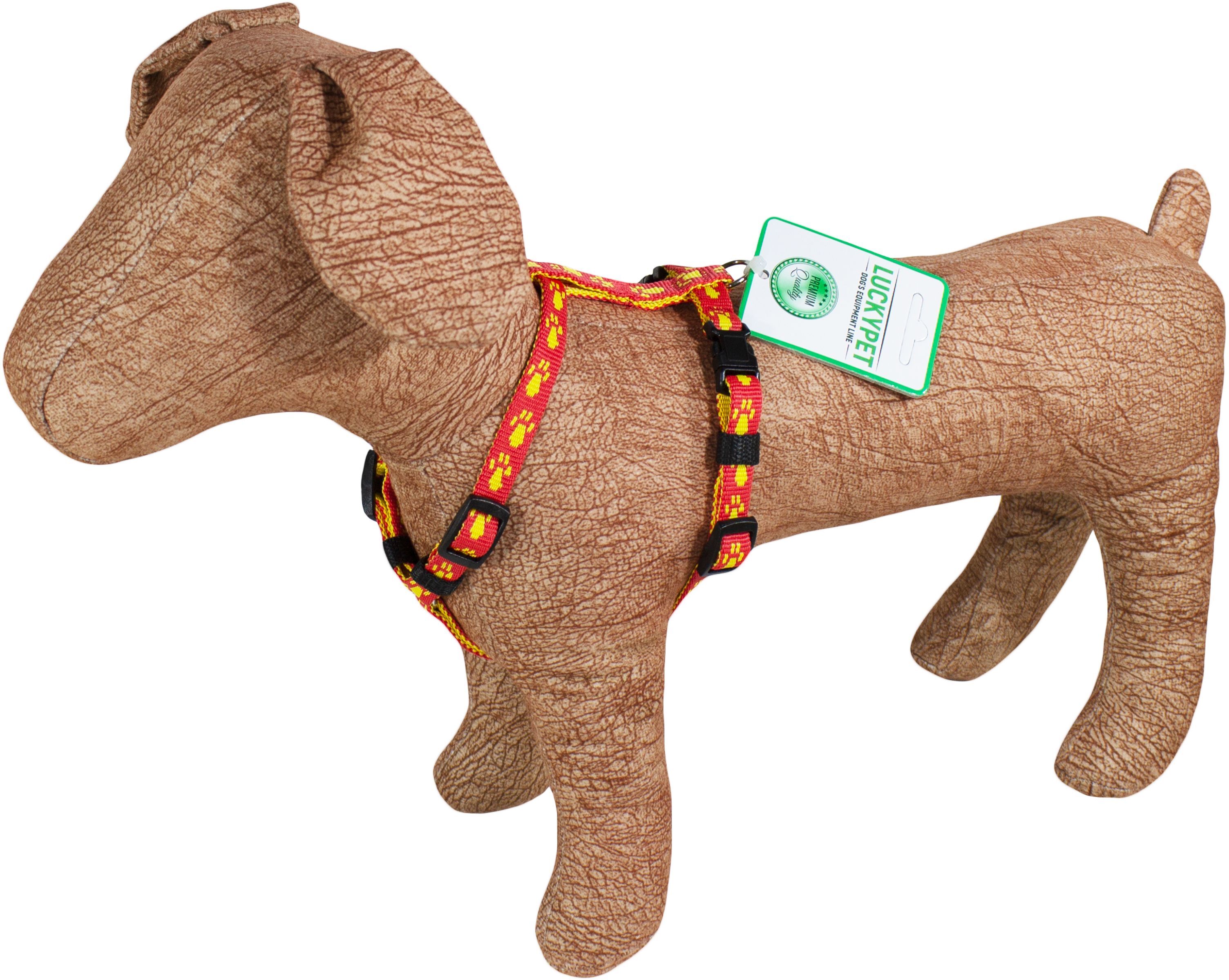Шлея Lucky Pet капрновая Н-образная Лапки красно-желтая 2,0/40-60см/58-80см фото 2