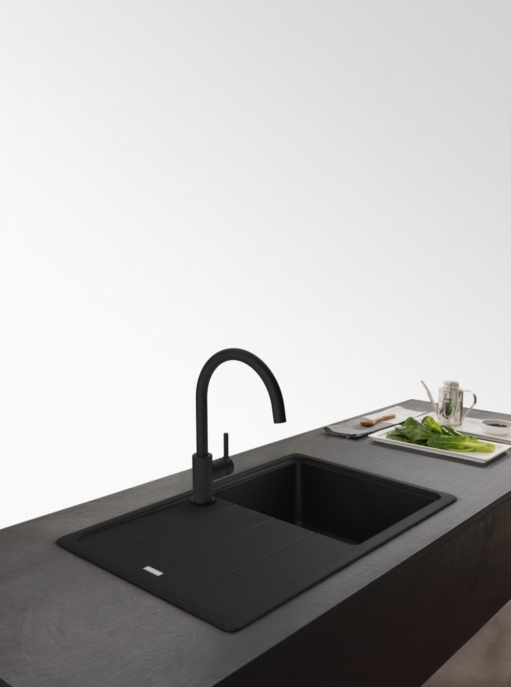 Змішувач для кухні Franke Lina з поворотним виливом, чорний матовий (115.0626.019)фото