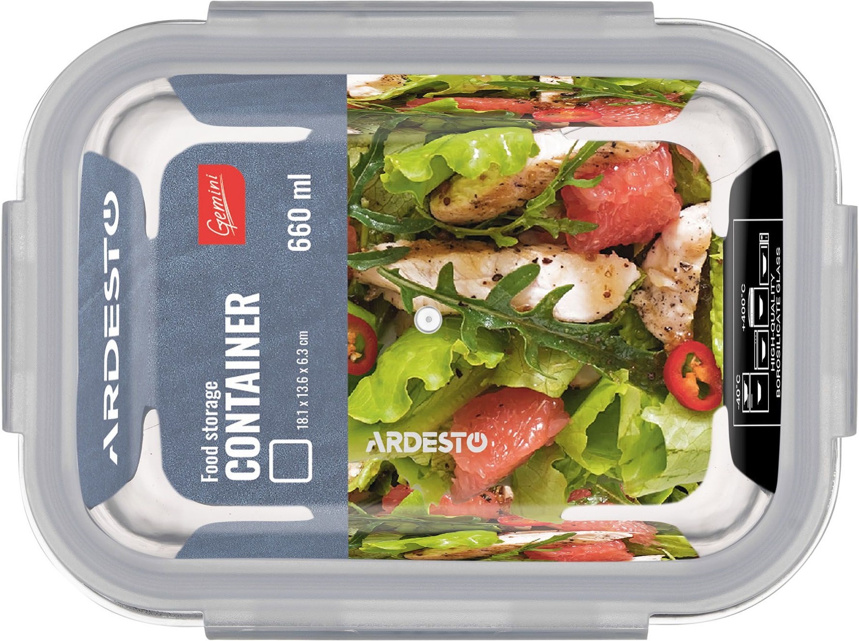 Контейнер для зберігання харчових продуктів ARDESTO Gemini 0.66л, прямокутний (AR1260BRC)фото