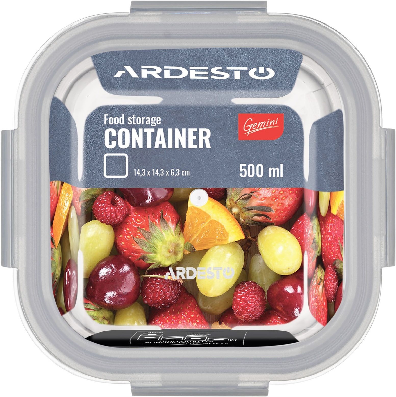 Контейнер для зберігання харчових продуктів ARDESTO Gemini 0.5л, квадратний (AR1250BSQ)фото