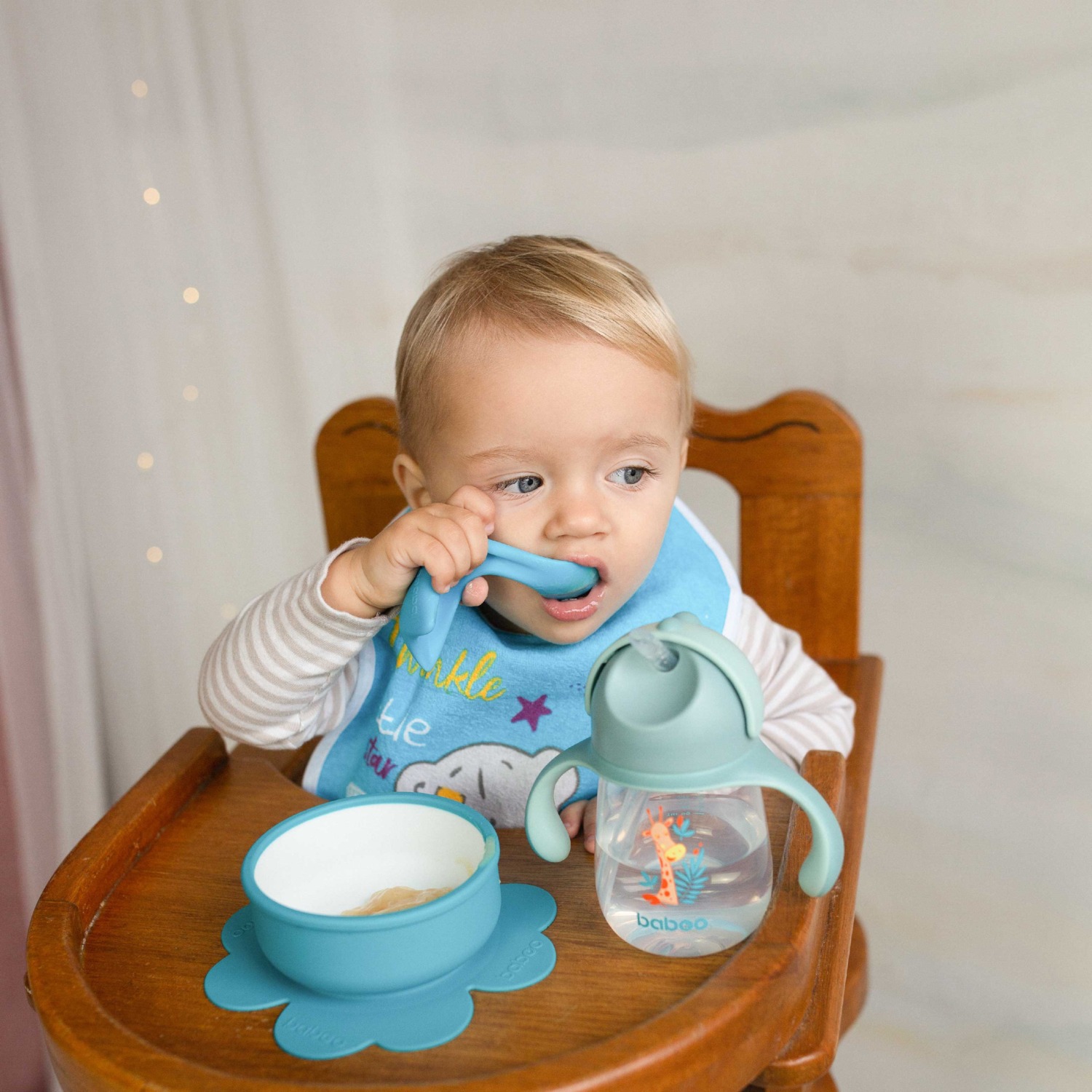 Мисочка силіконова BABOO з основою-присоскою, бірюза, 6+ міс (9-022)фото