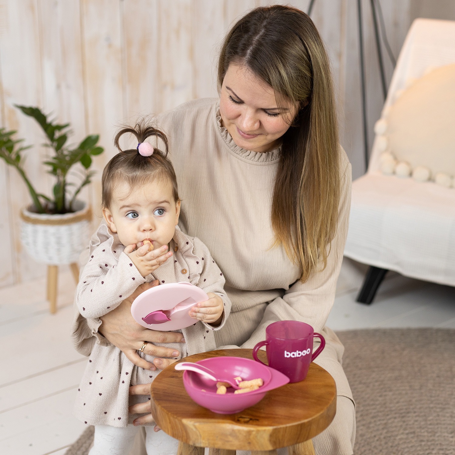 Мисочка BABOO с крышкой и ложечкой, розовая, 6+ мес (9-027) фото 4