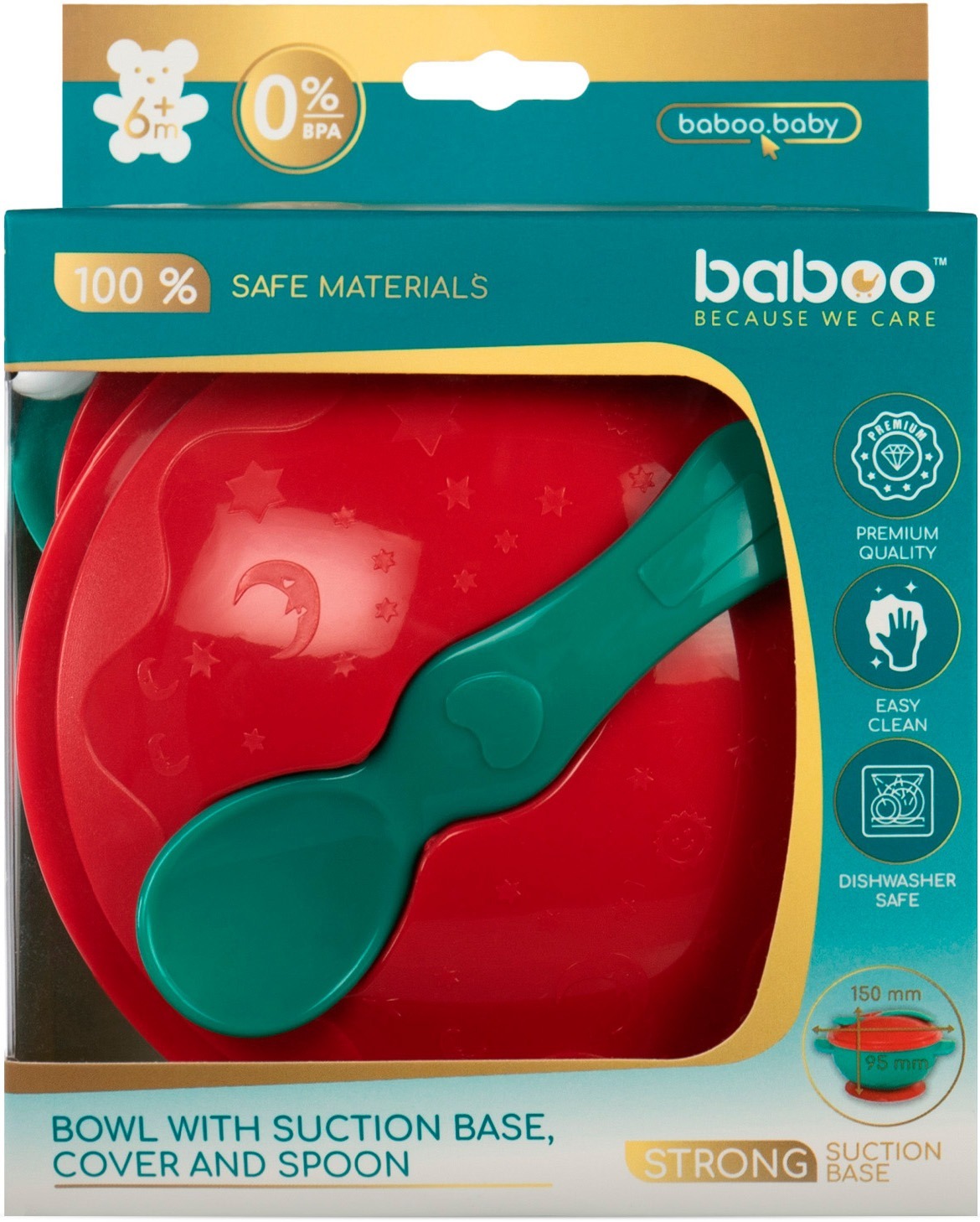 Мисочка BABOO с присоской, крышкой и ложечкой, красная, 6+ мес (9-034) фото 5