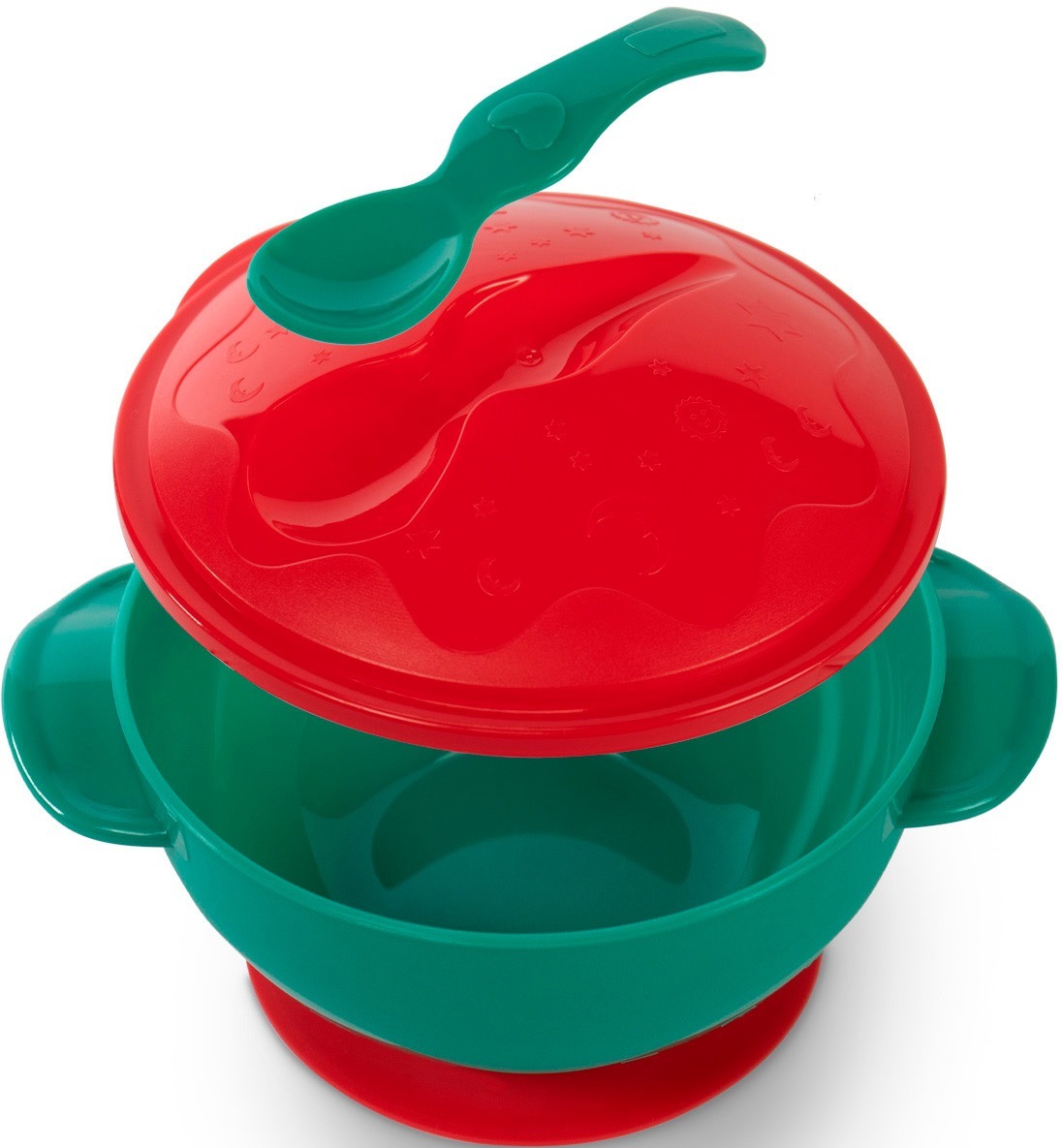 Мисочка BABOO с присоской, крышкой и ложечкой, красная, 6+ мес (9-034) фото 4