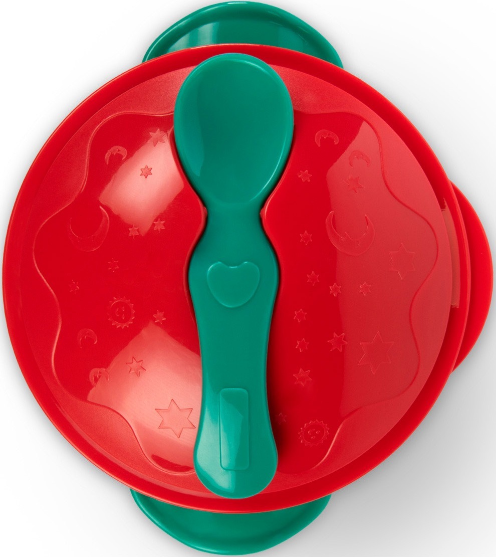 Мисочка BABOO с присоской, крышкой и ложечкой, красная, 6+ мес (9-034) фото 3