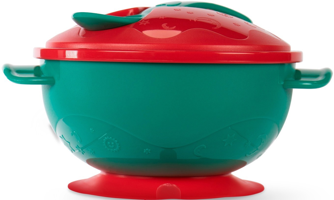 Мисочка BABOO с присоской, крышкой и ложечкой, красная, 6+ мес (9-034) фото 2