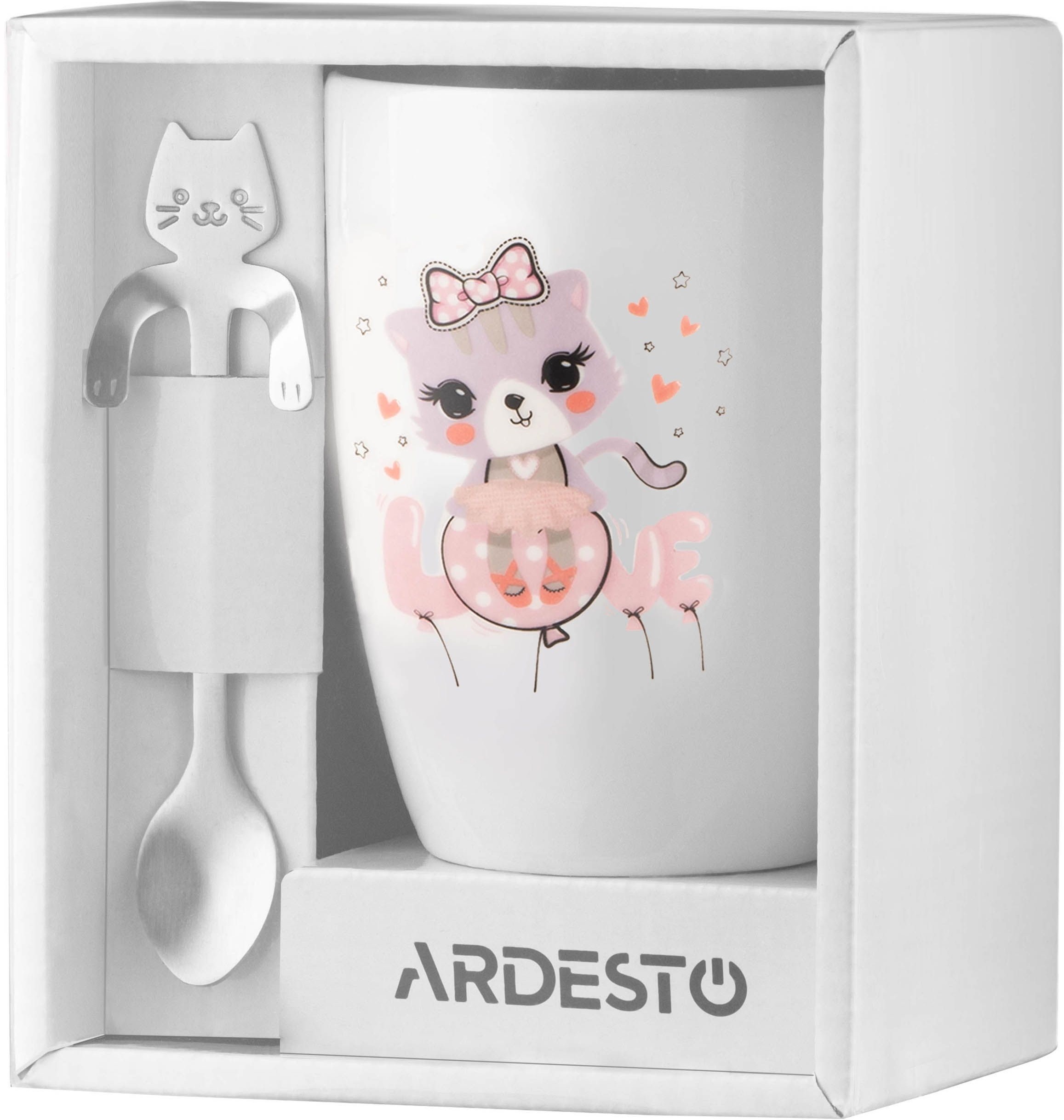 Чашка с ложкой ARDESTO Love, 320мл, фарфор, нержавеющая сталь, белый (AR3042BS) фото 5