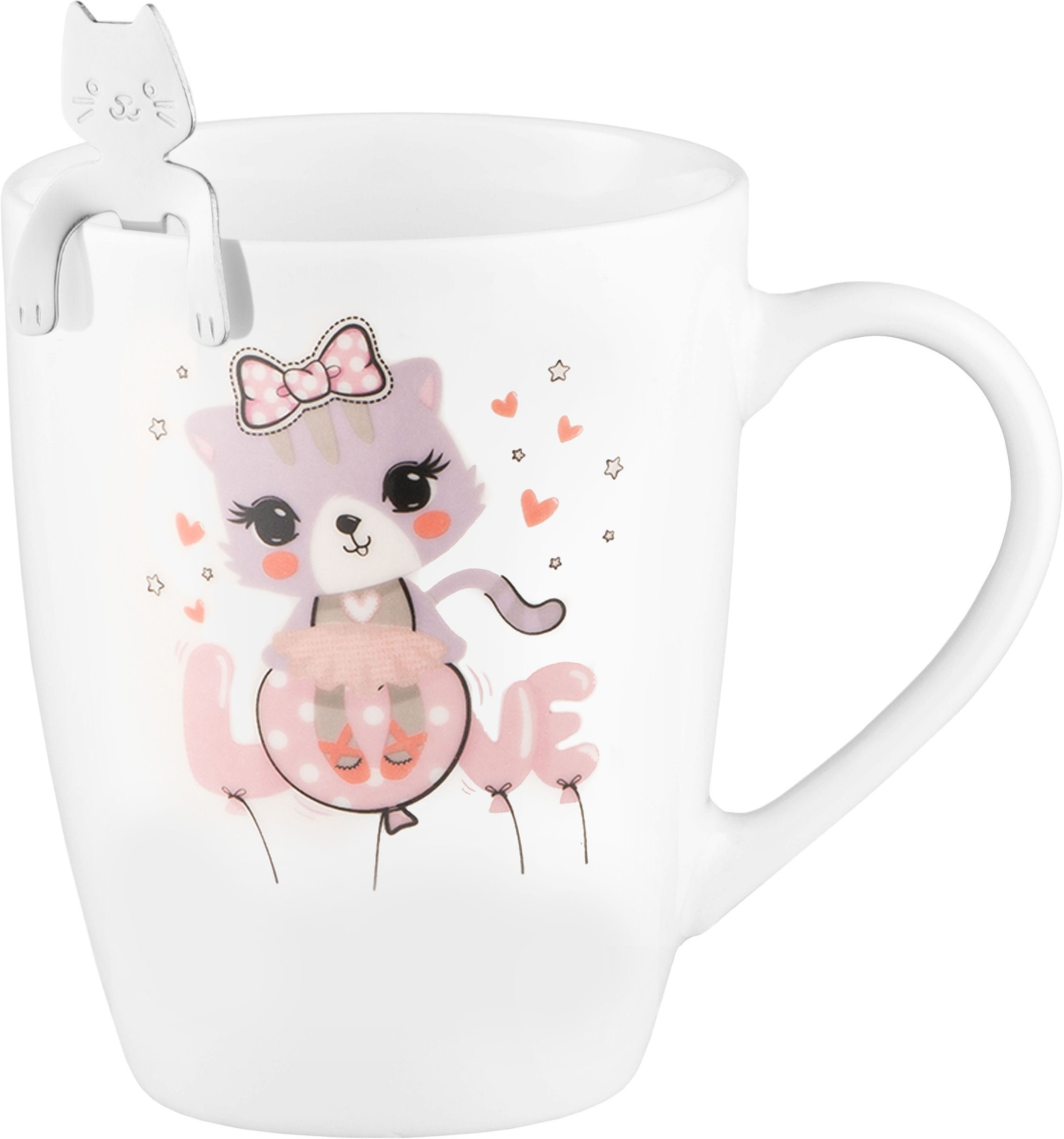 Чашка с ложкой ARDESTO Love, 320мл, фарфор, нержавеющая сталь, белый (AR3042BS) фото 4