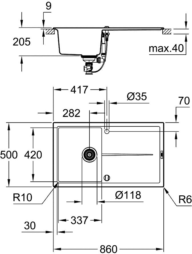 Мийка кухонна Grohe K400, 860x500x205мм (31640AP0)фото2