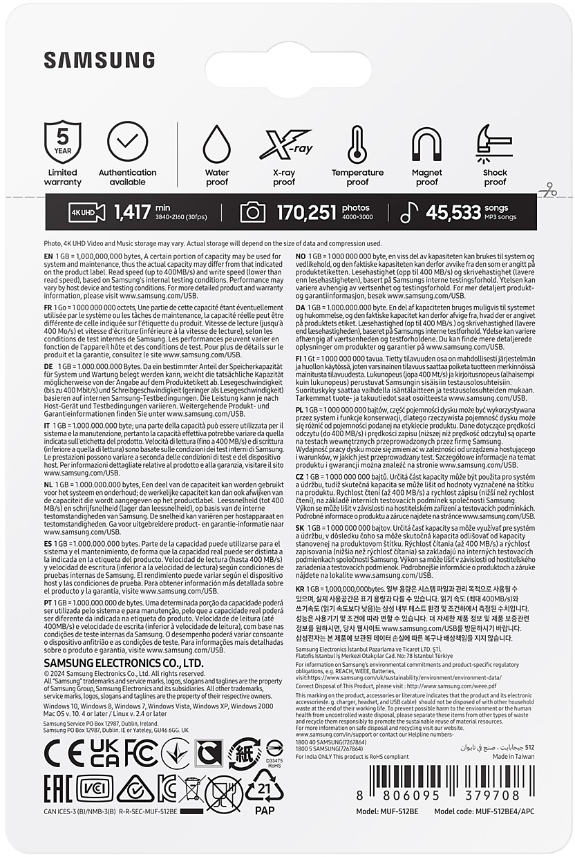 Накопитель Samsung 512GB USB 3.1 Type-A Bar Plus Grey (MUF-512BE4/APC) фото 