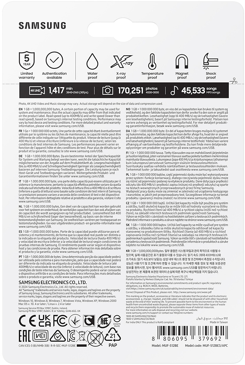 Накопичувач Samsung 512GB USB 3.1 Type-A Bar Plus Silver (MUF-512BE3/APC)фото