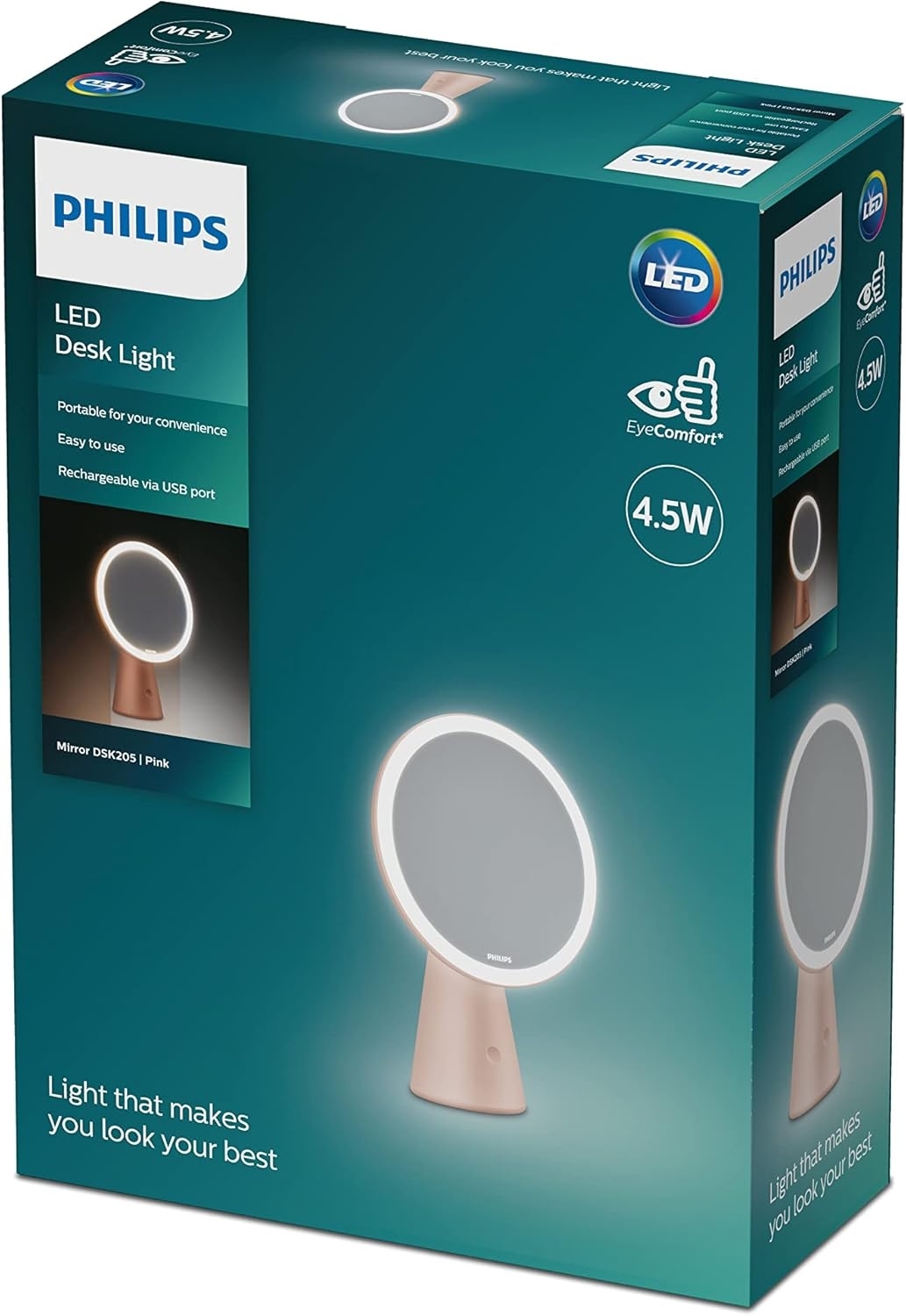 Зеркало косметическое с аккумулятором Philips Mirror 4.5w 5000/4000/3000K USB розовый (929003194907) фото 