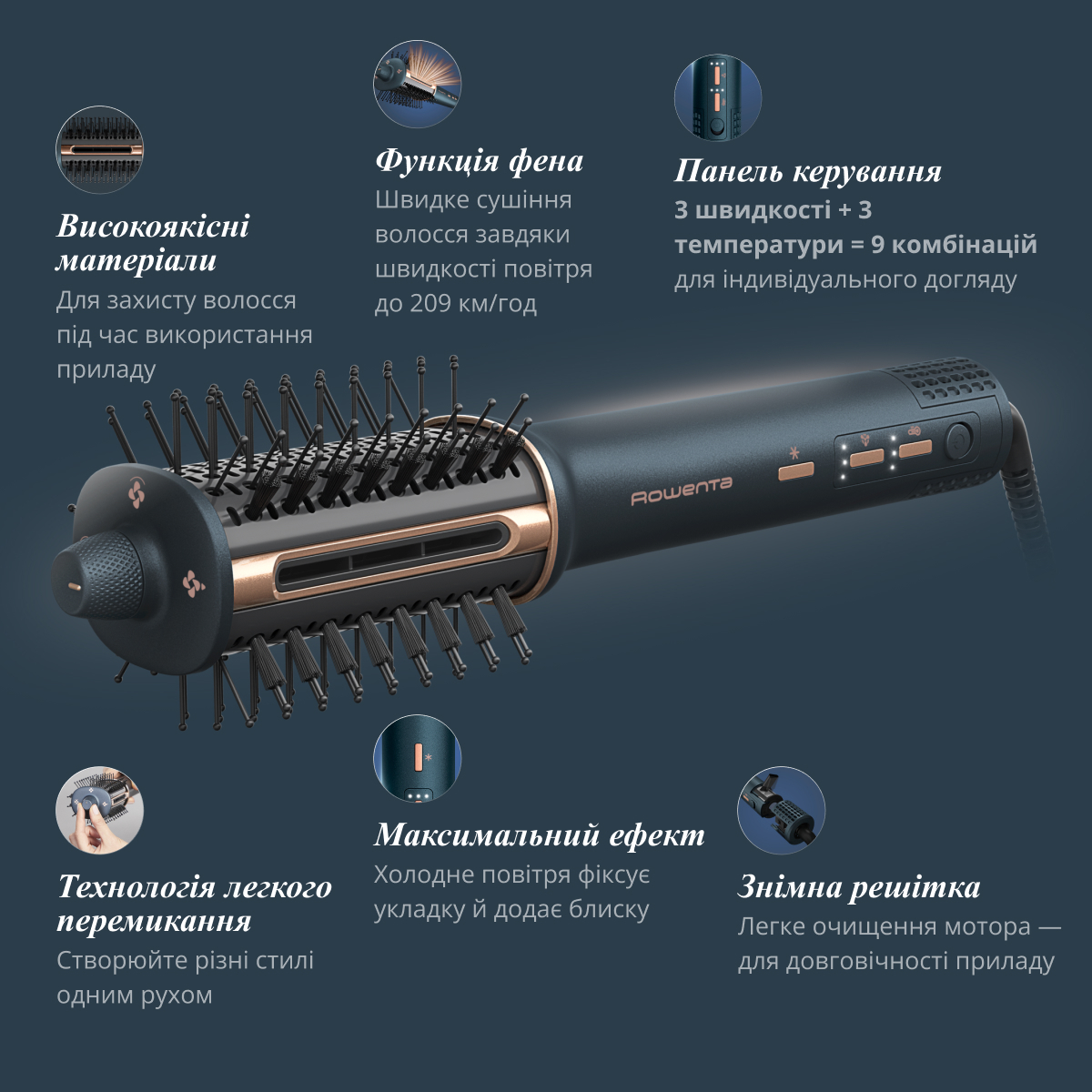 Фен-щітка Rowenta Air Brush 3D UB9720E0фото