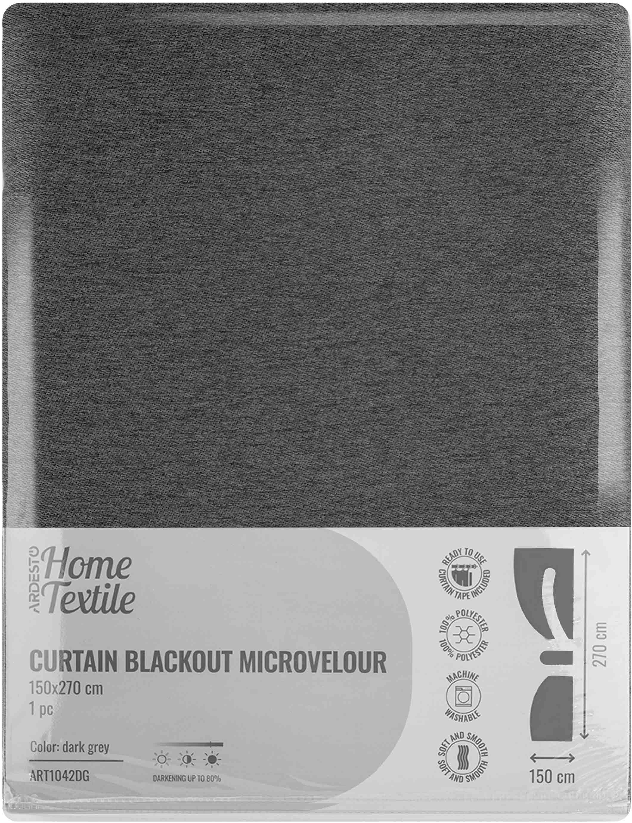 Штора ARDESTO 150х270см, блекаут микровелюр, 100% полиэстер, серый темный (ART1042DG) фото 6