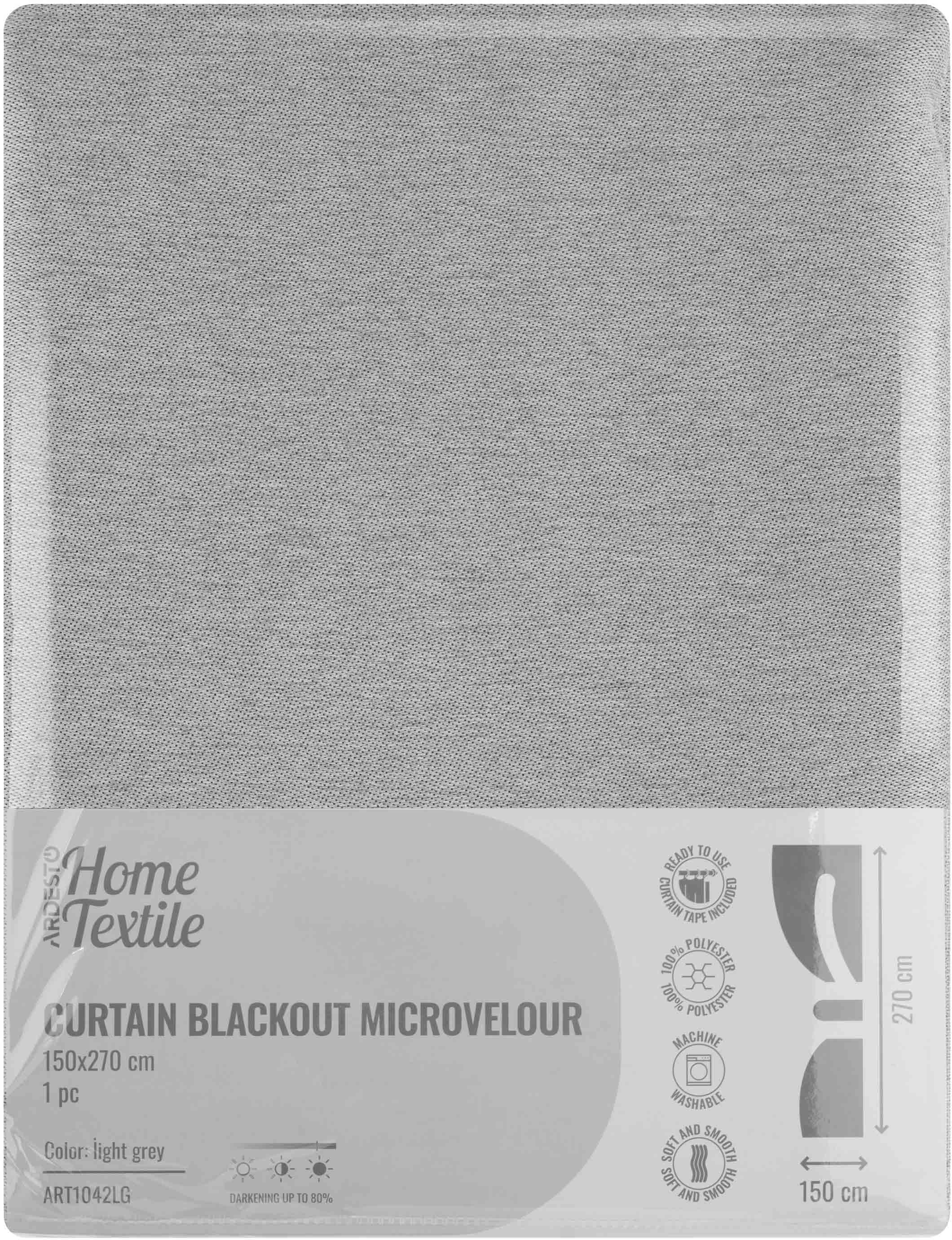 Штора ARDESTO 150х270см, блекаут микровелюр, 100% полиэстер, серый светлый (ART1042LG) фото 6