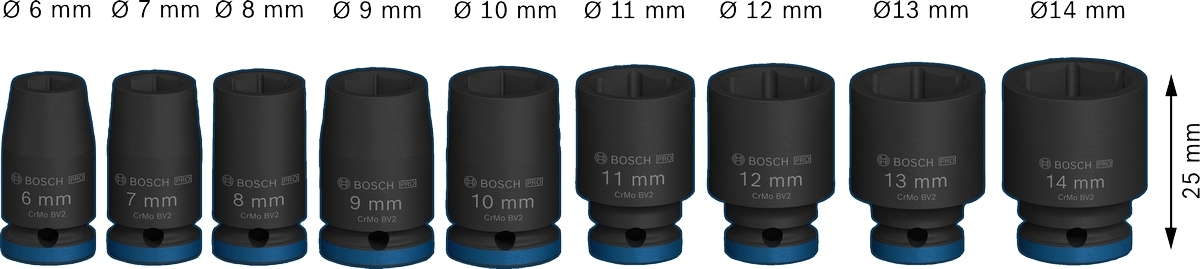Набор торцевых головок Bosch Professional Standart 9шт 1/4" 25мм (2.608.003.034) фото 