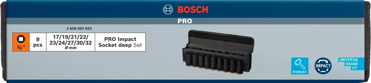 Набор торцевых головок Bosch Professional Deep 9шт 3/4" (2.608.003.042) фото 2