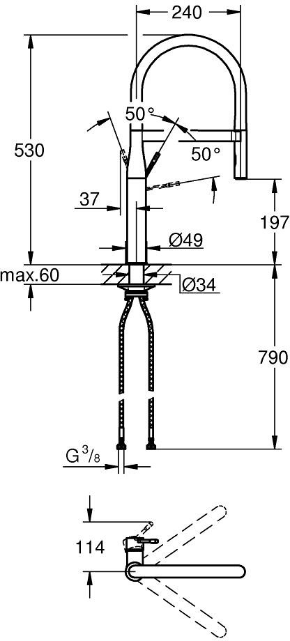 Смеситель для кухни Grohe Essence, 240мм, 1 рычаг, супер сталь (30294DC0) фото 2