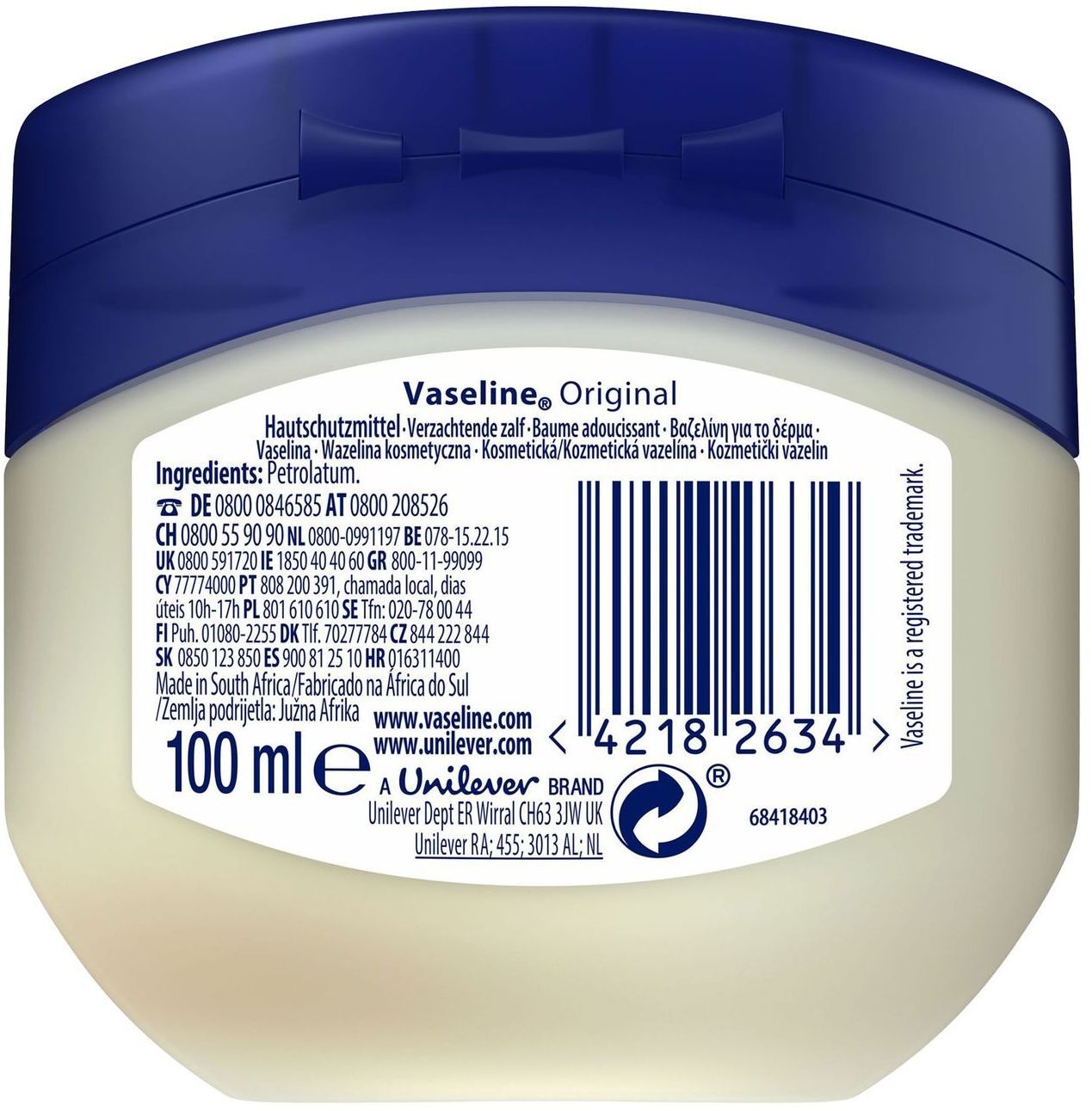 Косметичний вазелін для шкіри Vaseline захист та відновлення 100 млфото2