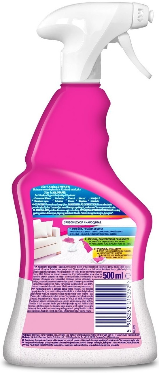 Спрей для удаления пятен из ковров и тканей мебели Vanish Oxi Action 500 мл фото 