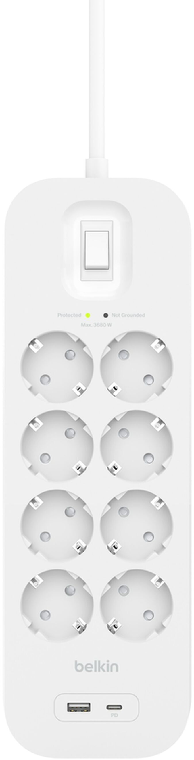 Мережевий фільтр Belkin 8хТип F, 3x1.5мм кв, 16А, USB-A/USB-C 18Вт, 2м (SRB003vf2M-V2)фото