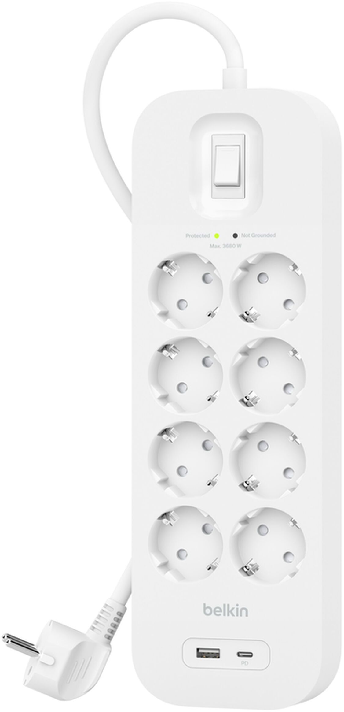 Мережевий фільтр Belkin 8хТип F, 3x1.5мм кв, 16А, USB-A/USB-C 18Вт, 2м (SRB003vf2M-V2)фото