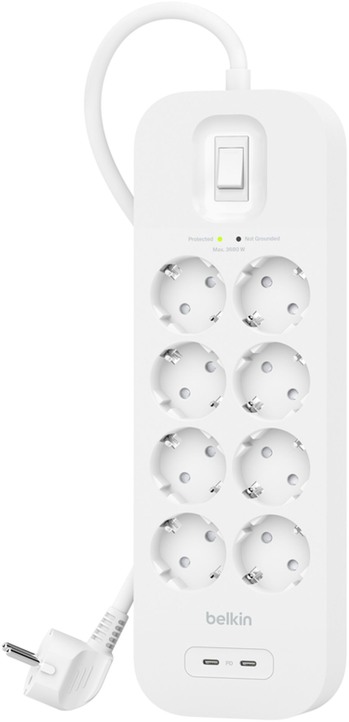 Мережевий фільтр Belkin 8хТип F, 3x1.5мм кв, 16А, USB-C/USB-C 30Вт, 2м (SRB004vf2M-V2)фото2