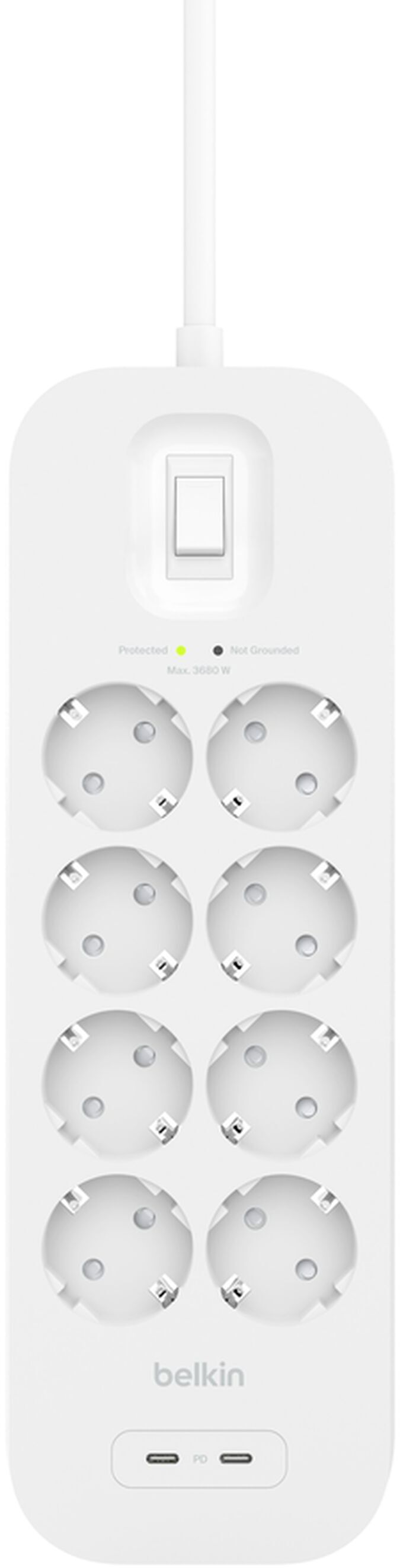 Мережевий фільтр Belkin 8хТип F, 3x1.5мм кв, 16А, USB-C/USB-C 30Вт, 2м (SRB004vf2M-V2)фото3