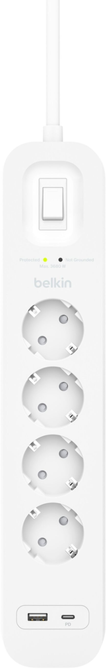 Мережевий фільтр Belkin 4хТип F, 3x1.5мм кв, 16А, USB-A/USB-C 18Вт, 2м (SRB001vf2M-V2)фото3
