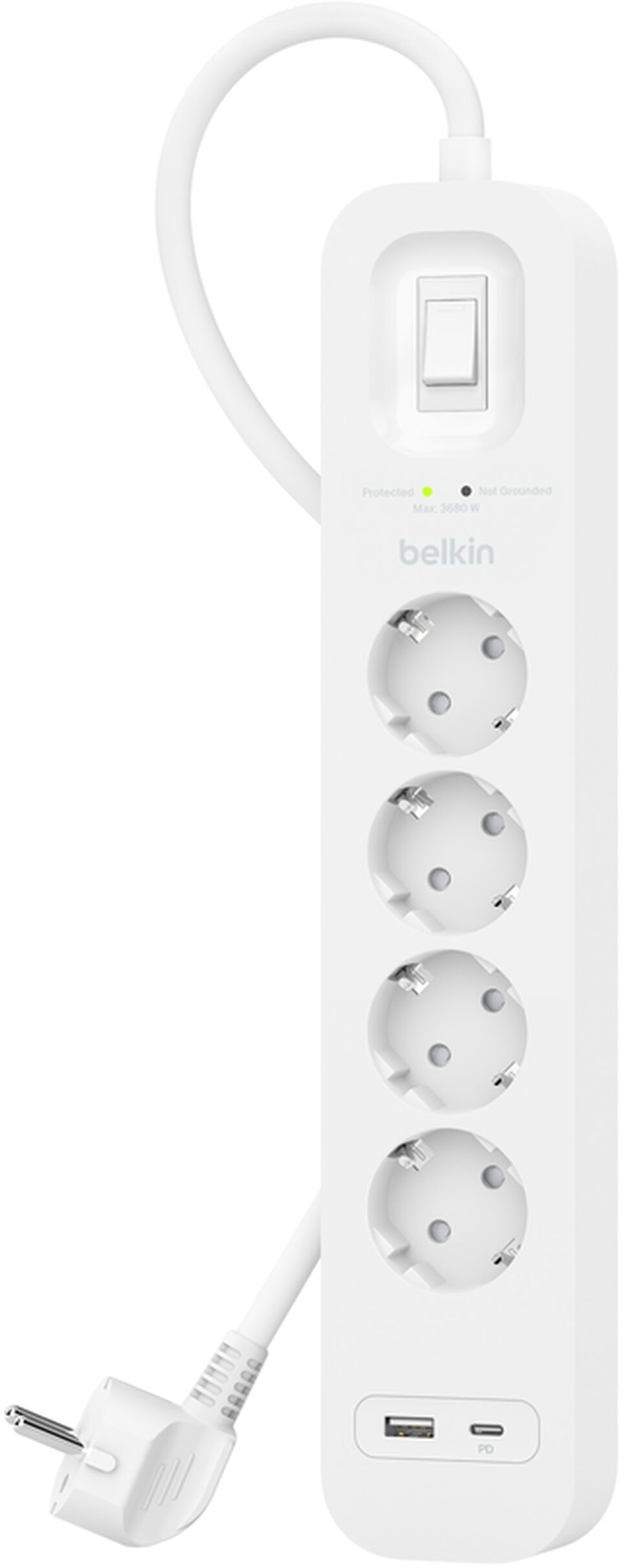 Мережевий фільтр Belkin 4хТип F, 3x1.5мм кв, 16А, USB-A/USB-C 18Вт, 2м (SRB001vf2M-V2)фото2