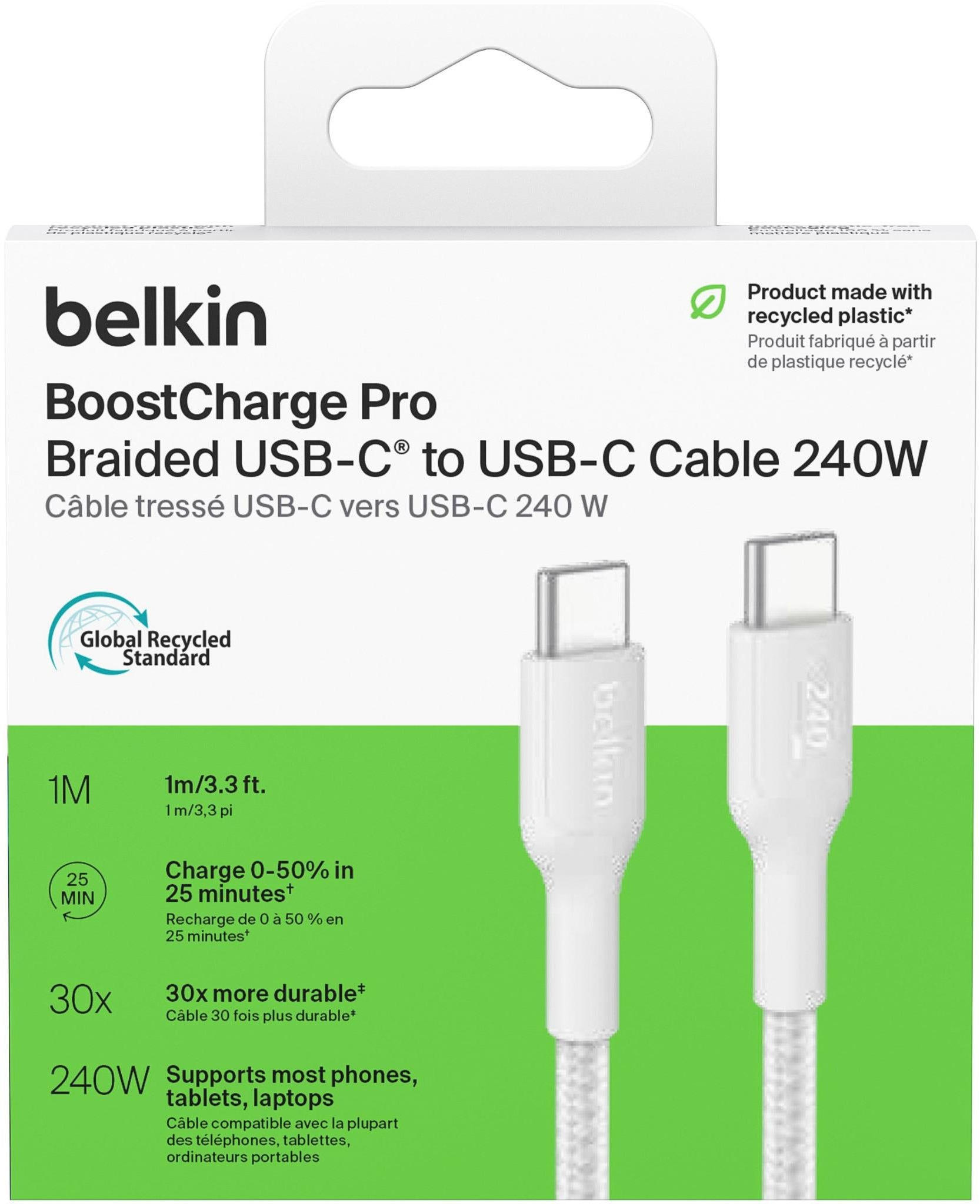 Кабель Belkin Type-C - Type-C 240W плетений 1м, White (CAB025HQ1MWH)фото2